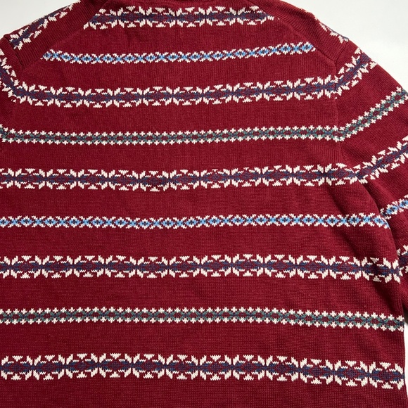 1/4 Quarter Zip Fair Isle Sweater Mens XL Izod Cotton Mock Neck Burgendy - NWT - Picture 13 of 13